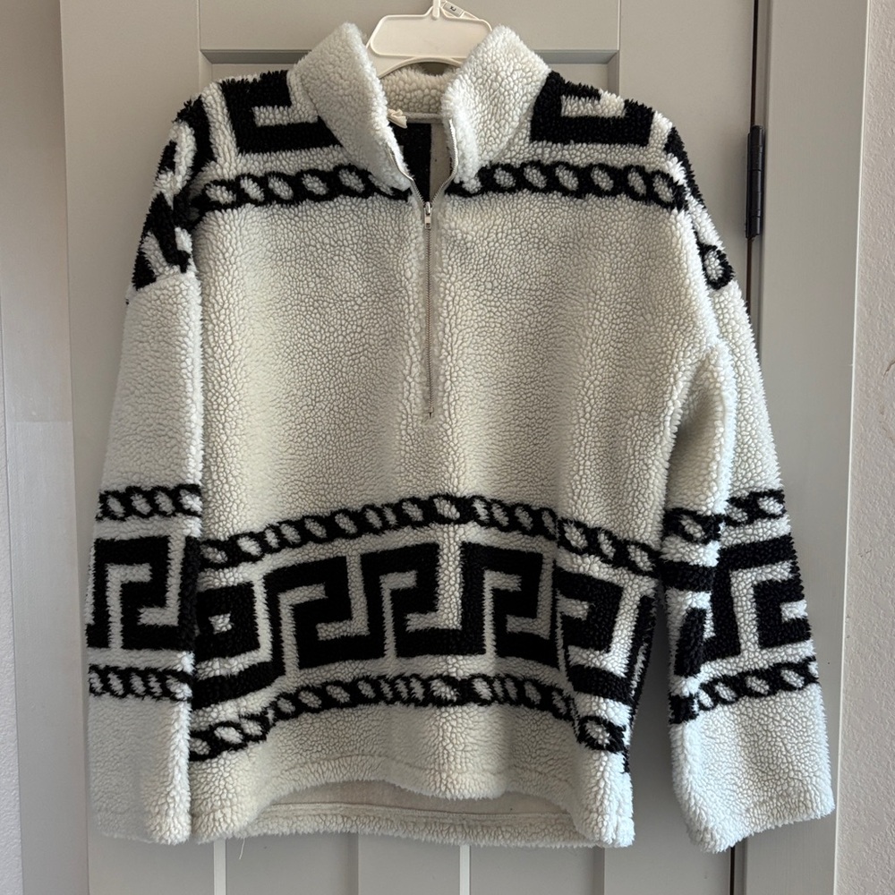 Cozy Black & White Teddy Quarter-Zip Jacket